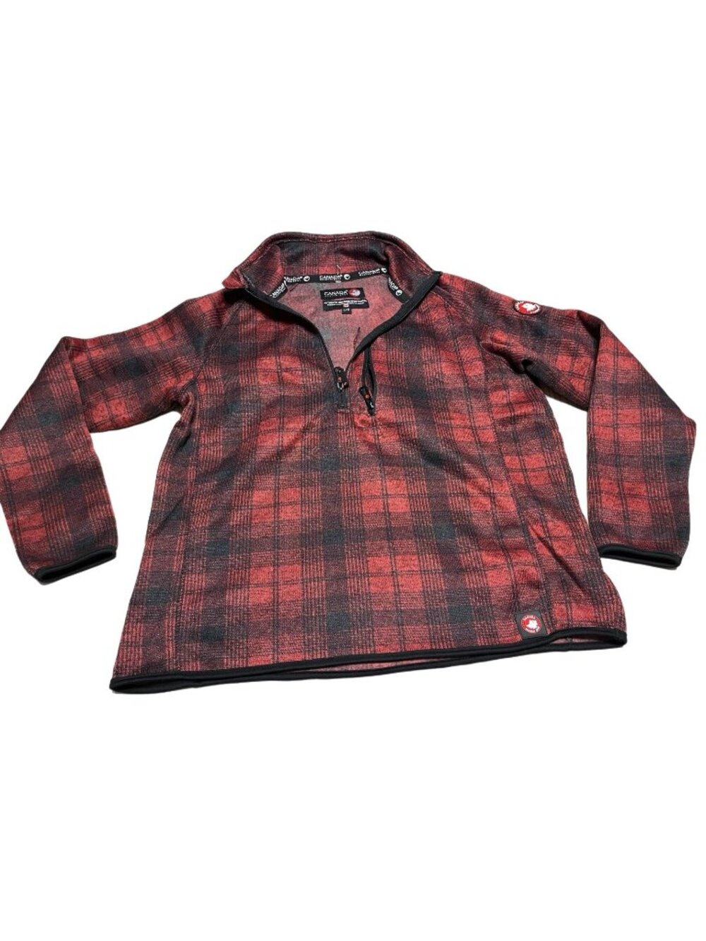 CANADA WEATHER GEAR1/4 ZIP PLAID PULLOVER SWEATER- RED L